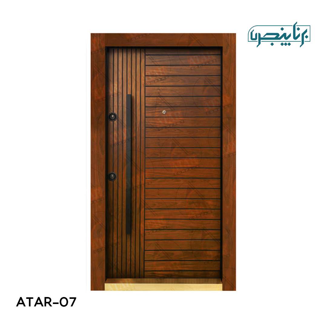 درب داخلی مدرن آتار درب مدل AD-107 با روکش چوب و طراحی خطی ترکیبی